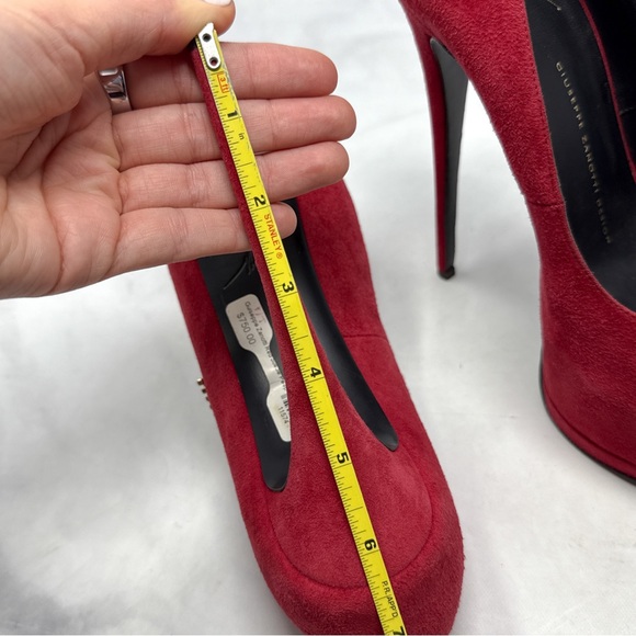 Giuseppe Zanotti Sharon Rhinestone Lightning Bolt Suede Platform Heels Red 38